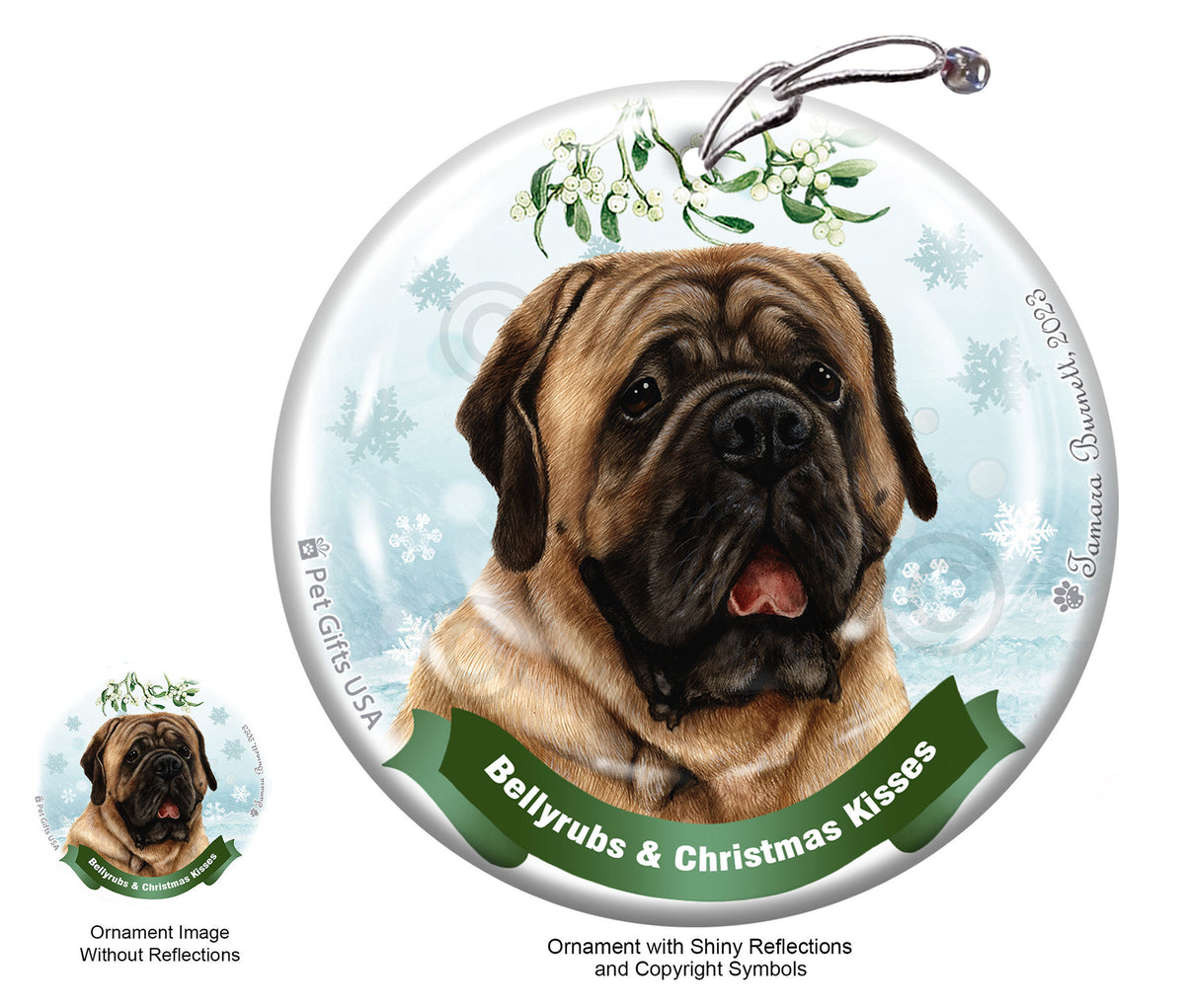 Mastiff Fawn Bellyrubs and Christmas Kisses Ornament