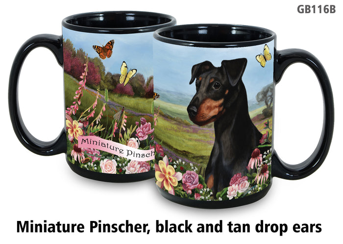 Miniature Pinscher Black & Tan Uncropped - Garden Party Fun Mug 15 oz