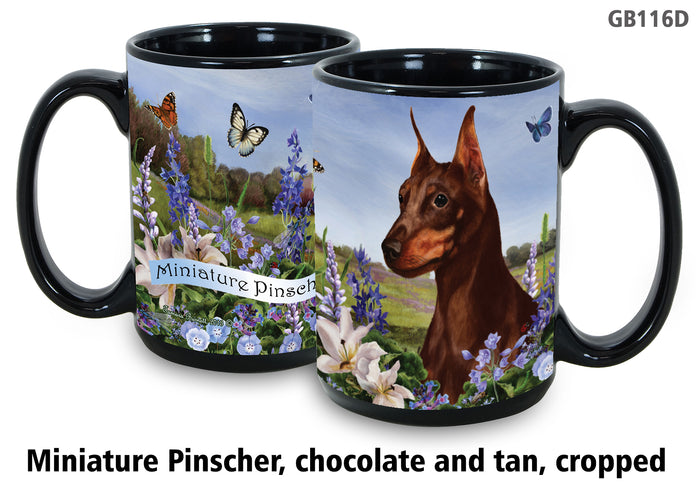 Miniature Pinscher Chocolate Cropped - Garden Party Fun Mug 15 oz
