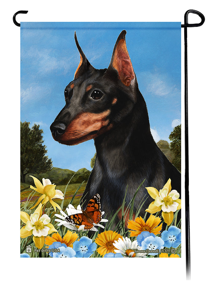 Miniature Pinscher Summer Flowers Garden Flags