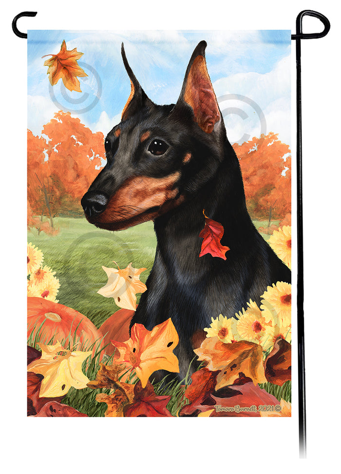Miniature Pinscher Falling Leaves Garden Flags