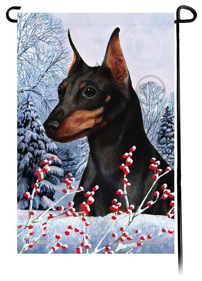 Miniature Pinscher Winterberries Garden Flags