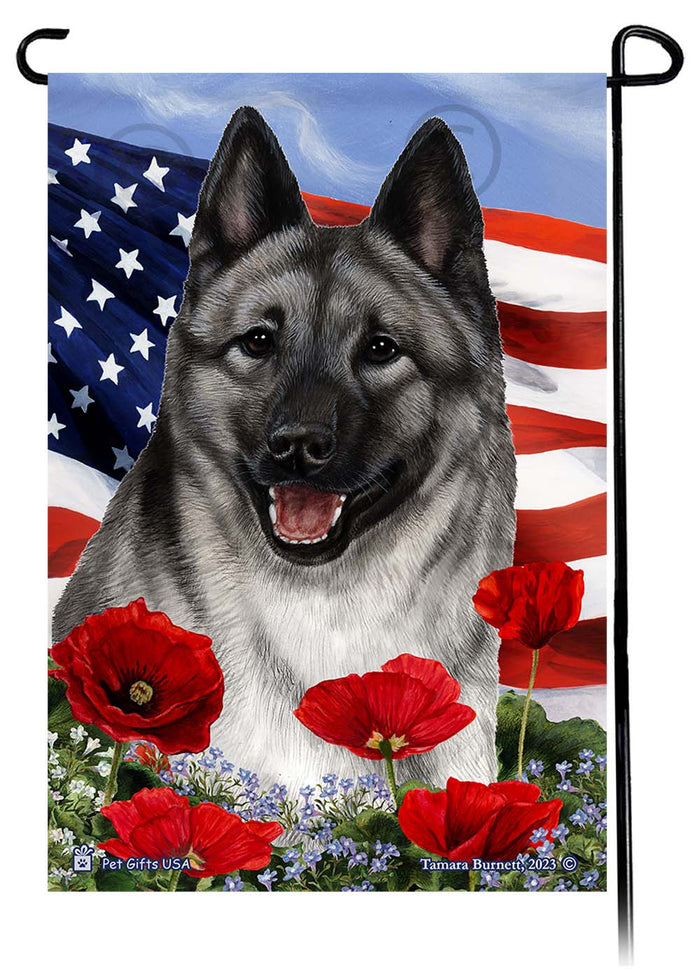Norwegian Elkhound Patriotic Flowers Garden Flags