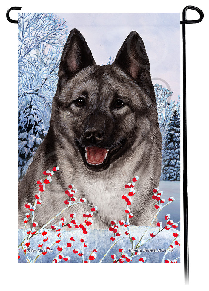 Norwegian Elkhound Winterberries Garden Flags