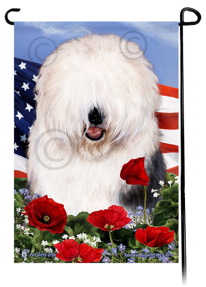 Old English Sheepdog Patriotic Flowers Garden Flags