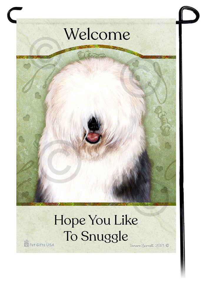 Old English Sheepdog Hope You Like To Snuggle Garden Flags