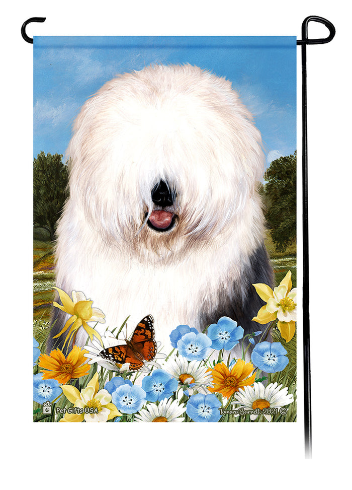 Old English Sheepdog Summer Flowers Garden Flags