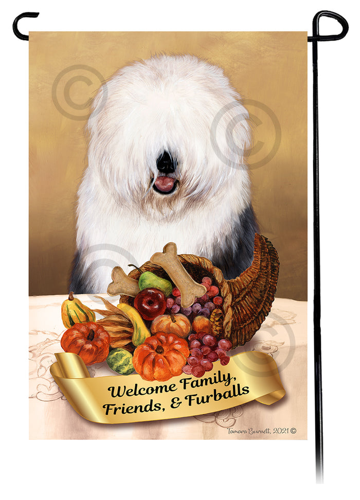 Old English Sheepdog Thanksgiving Garden Flags