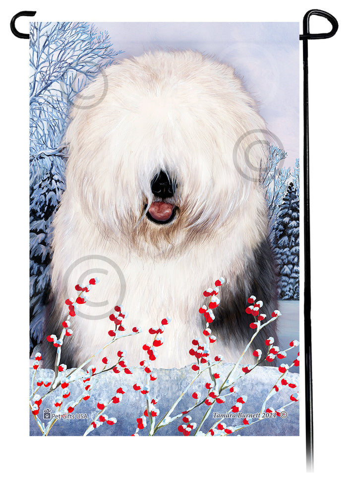 Old English Sheepdog Winterberries Garden Flags