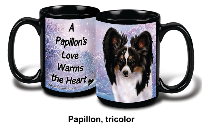Papillon Tri Winter Mug 15 oz