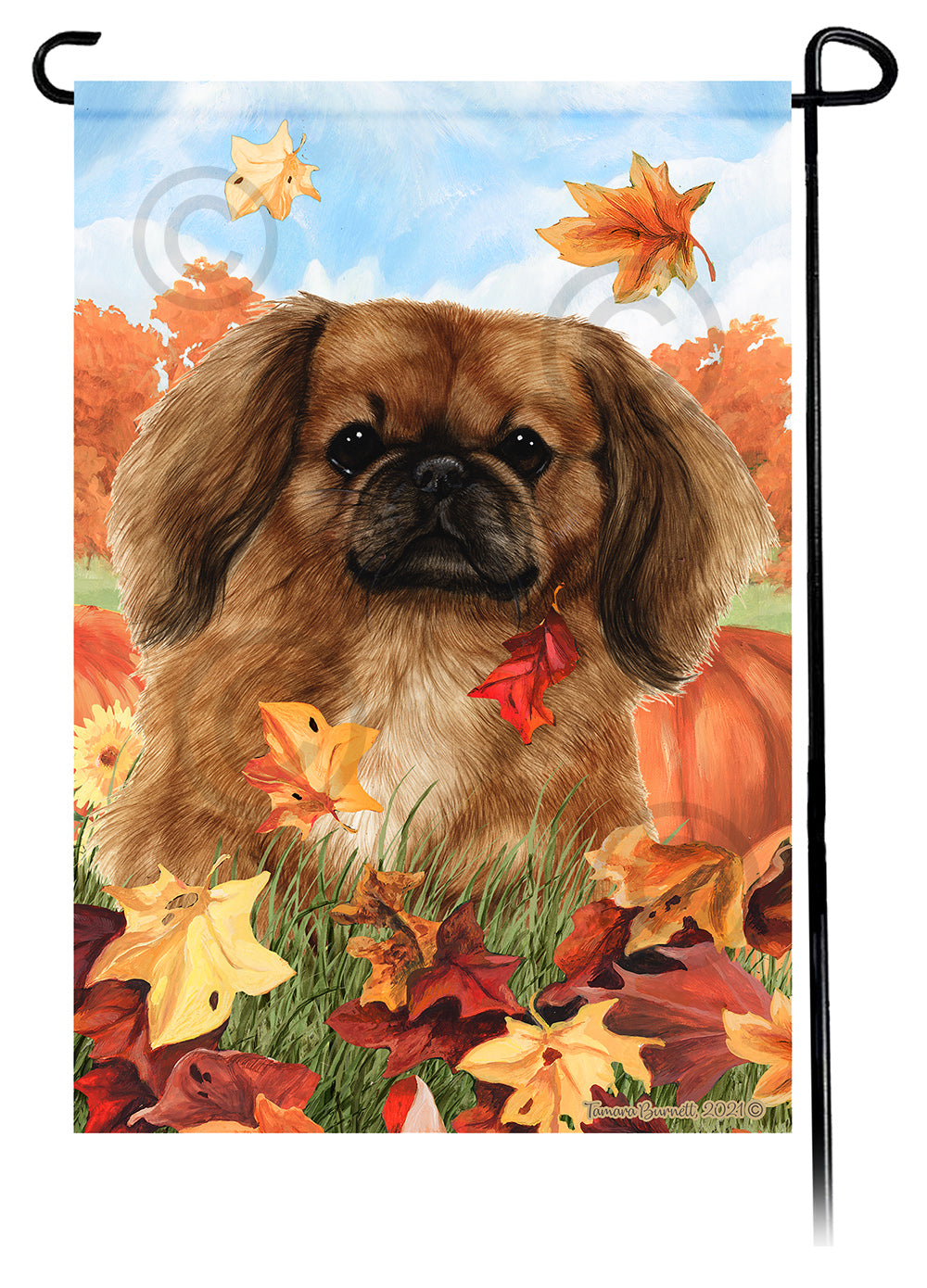 Pekingese Falling Leaves - Garden Flag