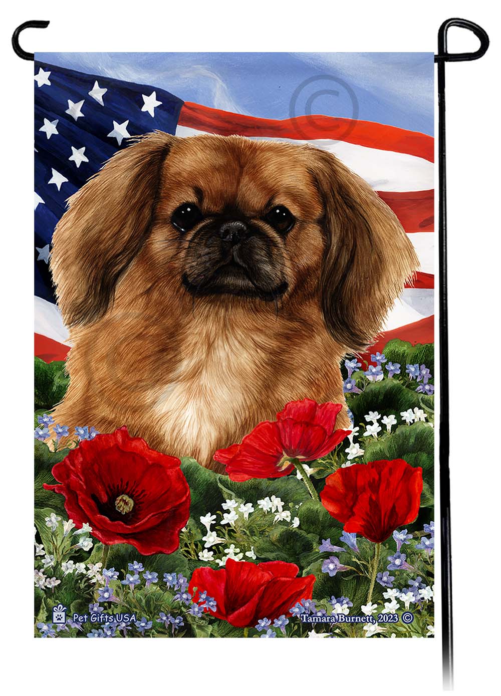 Pekingese Patriotic Flowers - Garden Flag