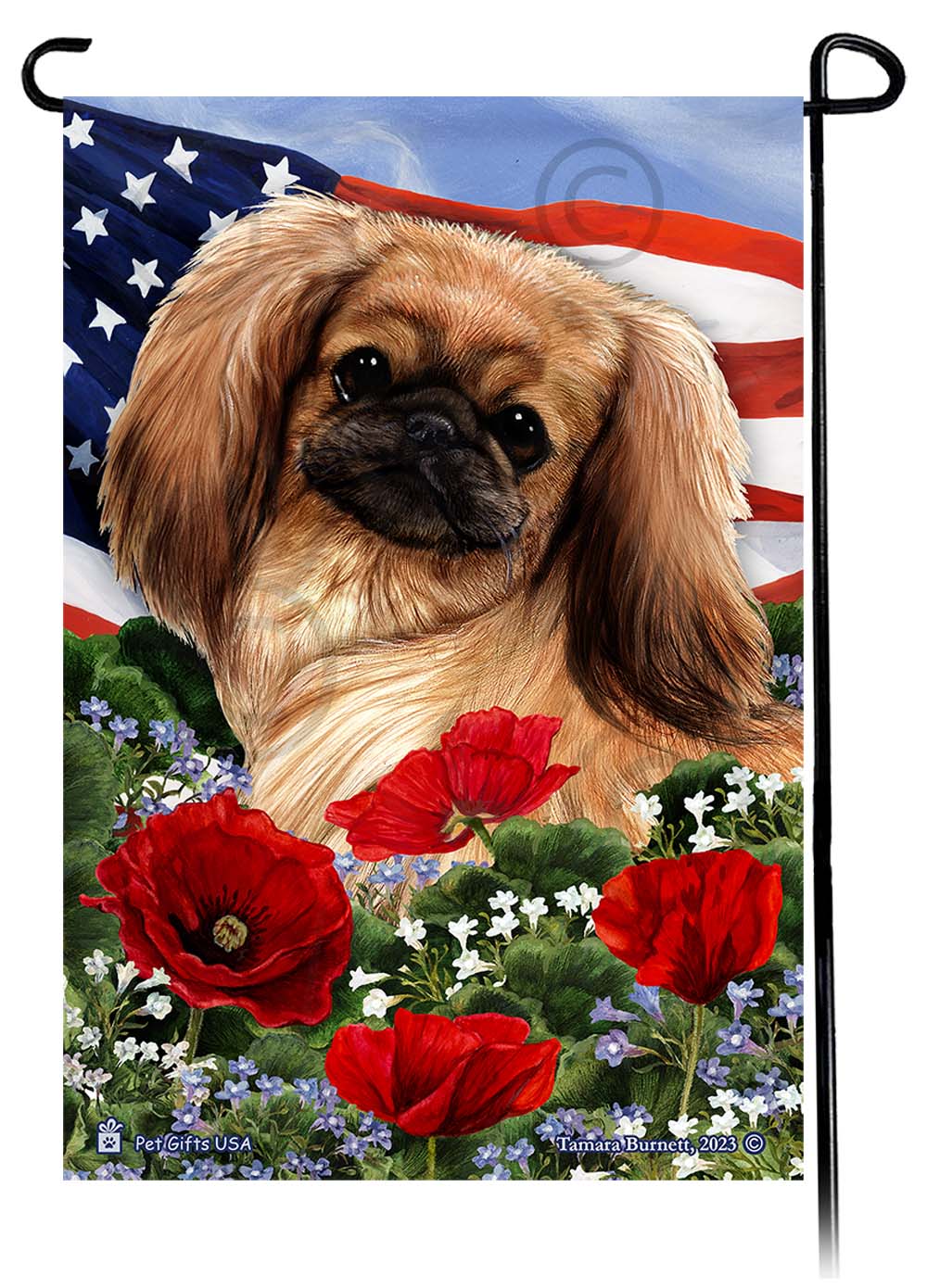 Pekingese Patriotic Flowers - Garden Flag