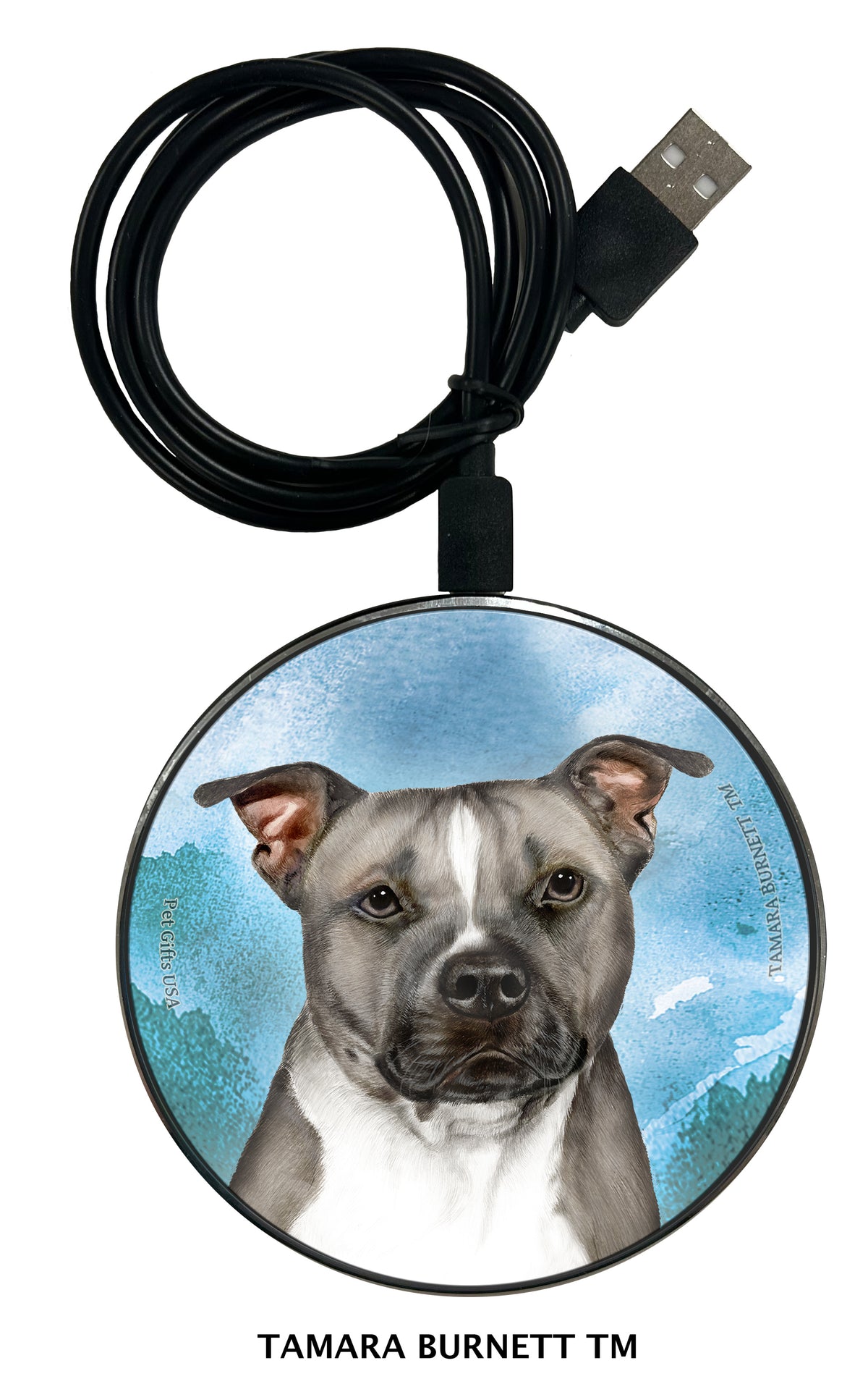 Pit Bull Blue and White Uncropped Zoomies Wireless Charger