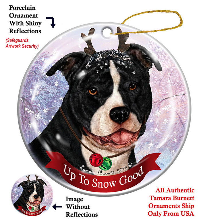 Pit Bul Uncropped Black and White - Up To Snow Good Ornament