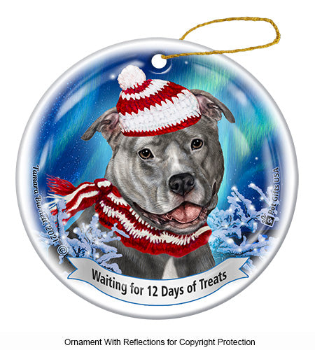 Pit Bull Uncropped Blue Ornament