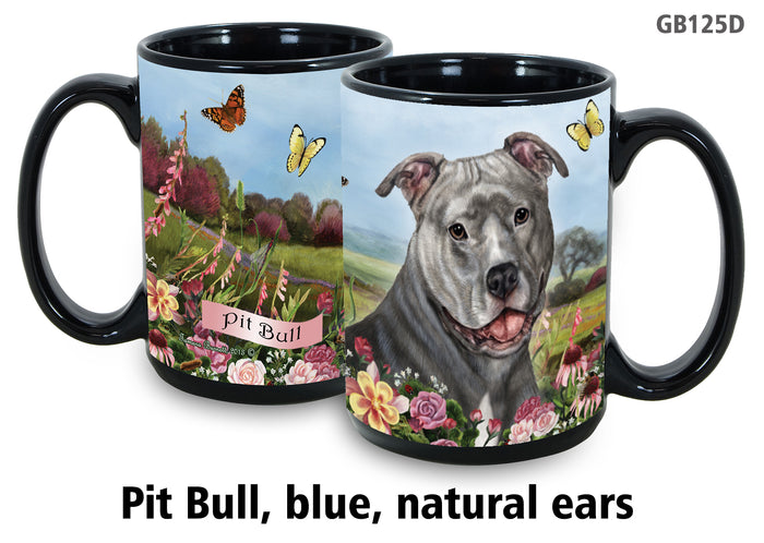 Pit Bull Blue & White Uncropped - Garden Party Fun Mug 15 oz