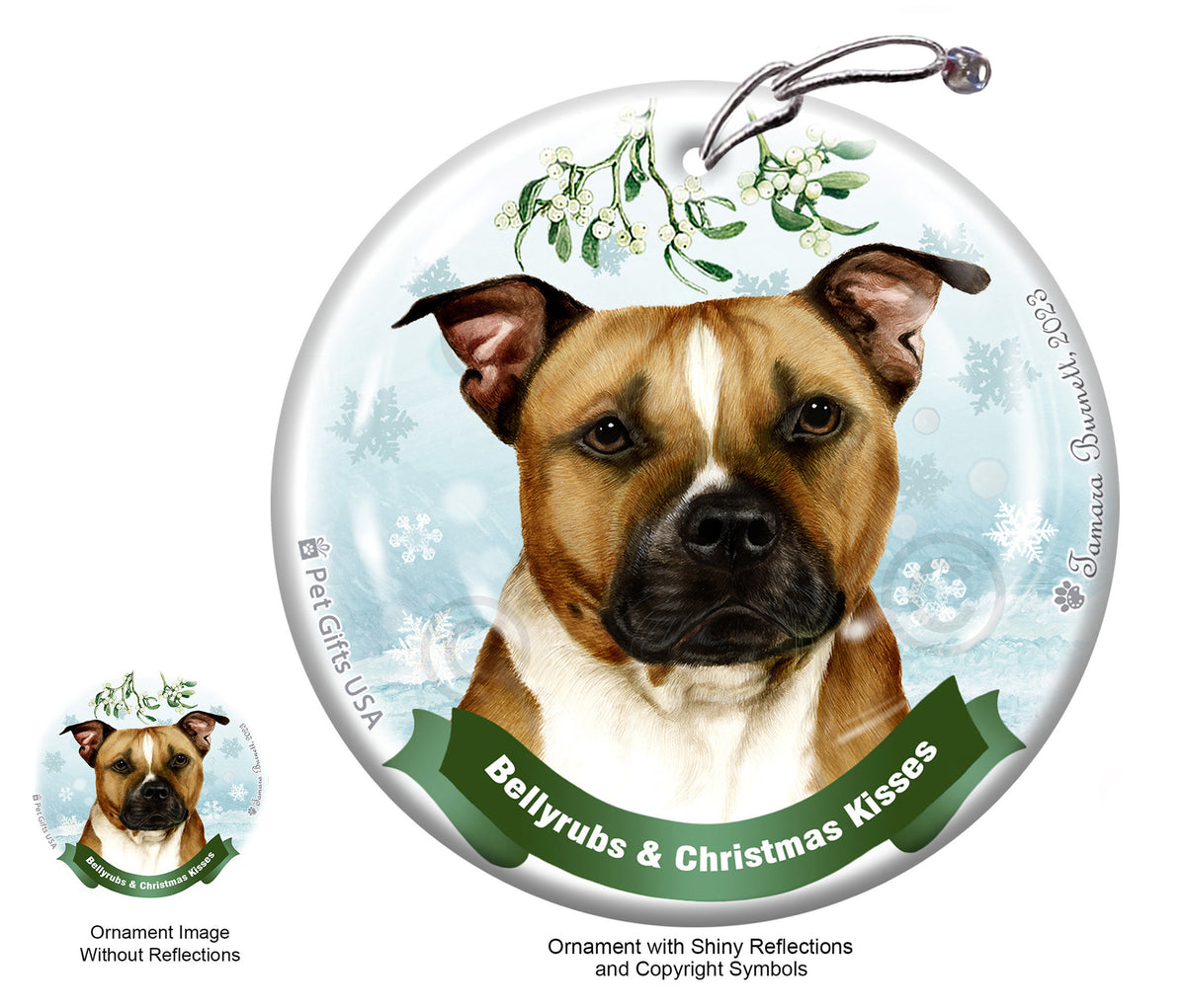 Pit Bull Brown and White Uncropped Ornament