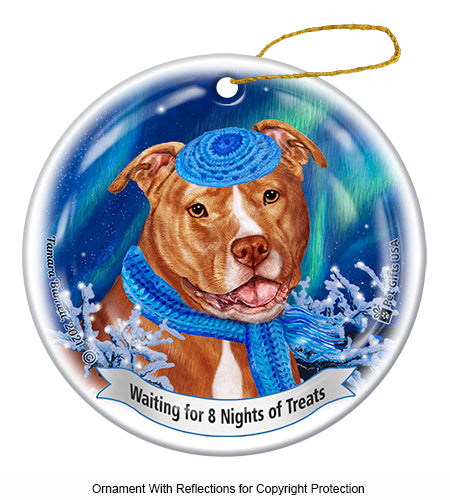 Pit Bull Uncropped Orange and White Ornament