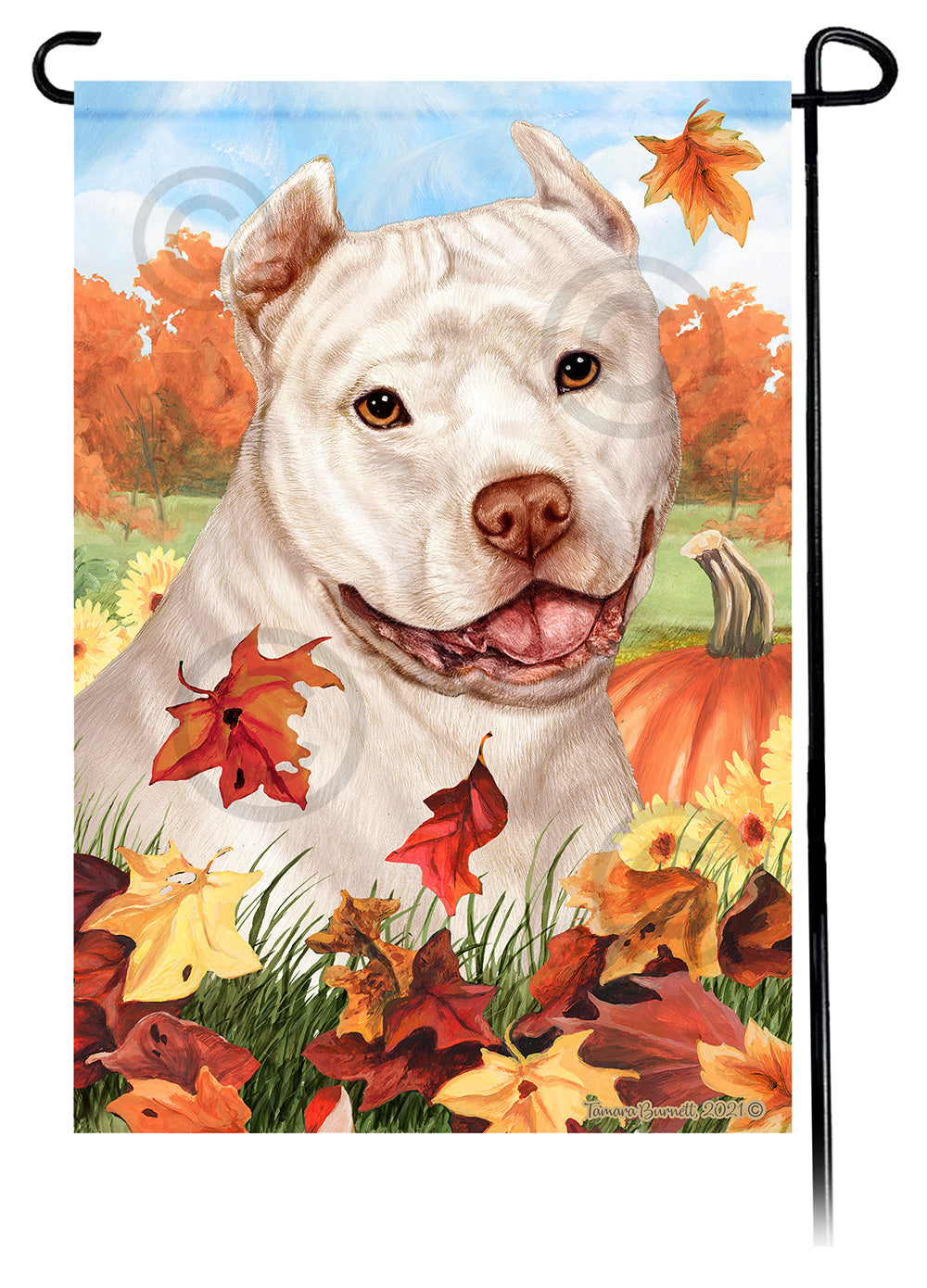 Pit Bull Falling Leaves - Garden Flag