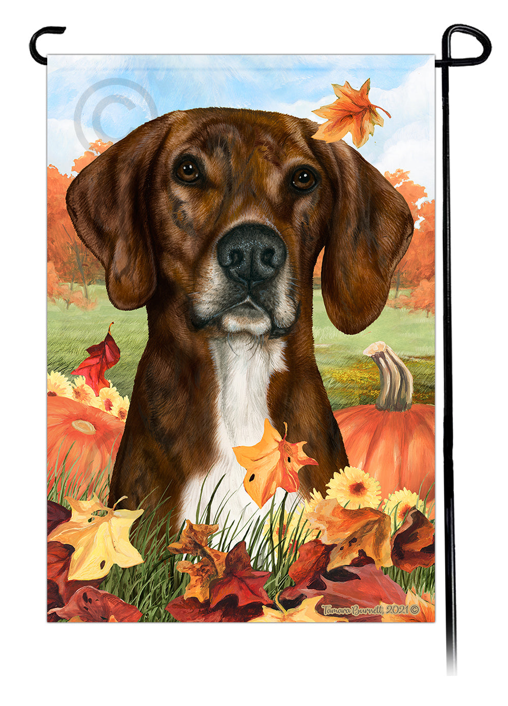 Plott Hound Falling Leaves - Garden Flag