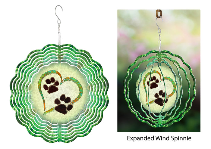 Green Paw Marks On My Heart Wind Spinner