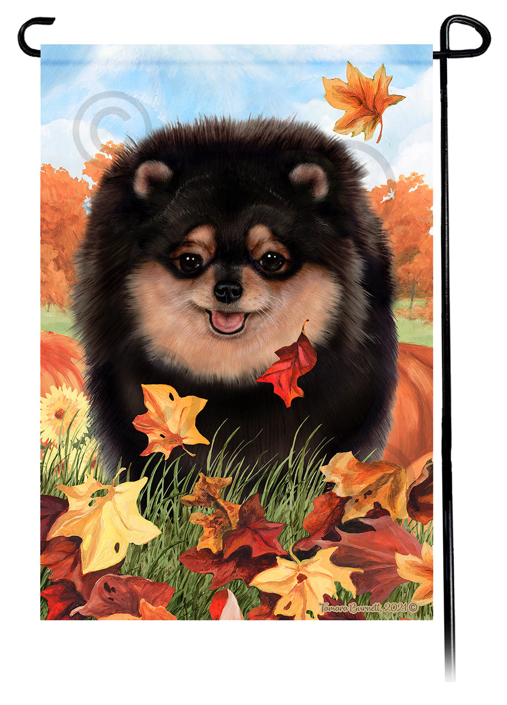 Pomeranian Falling Leaves - Garden Flag