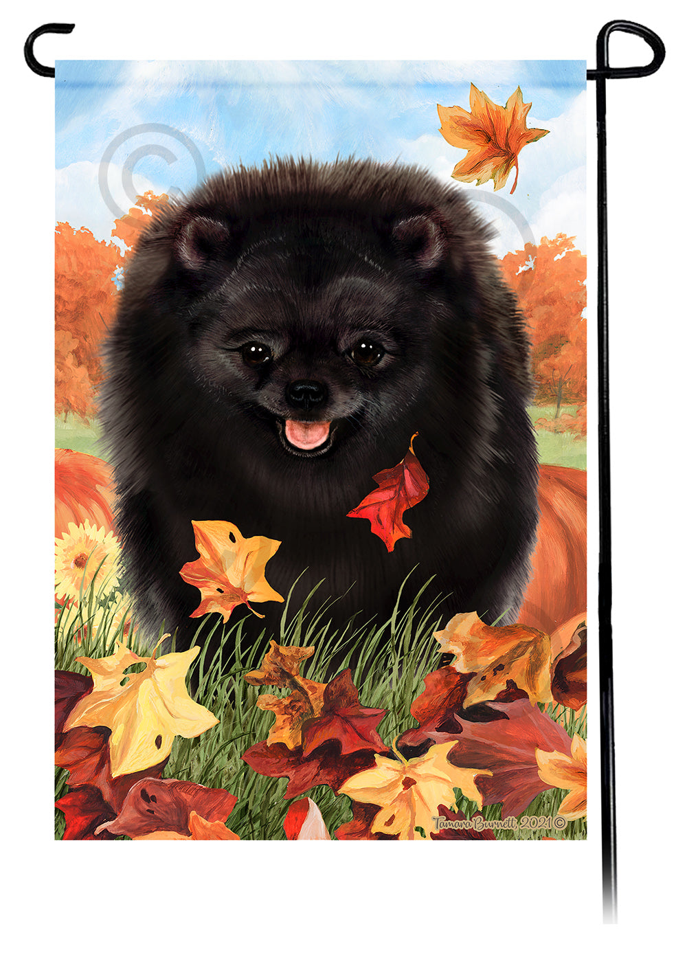 Pomeranian Falling Leaves Garden Flags