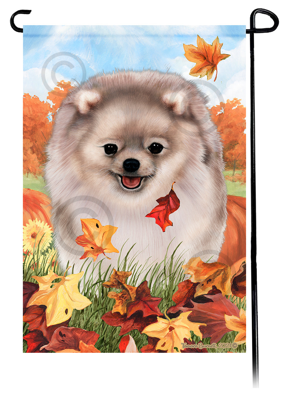 Pomeranian Falling Leaves - Garden Flag