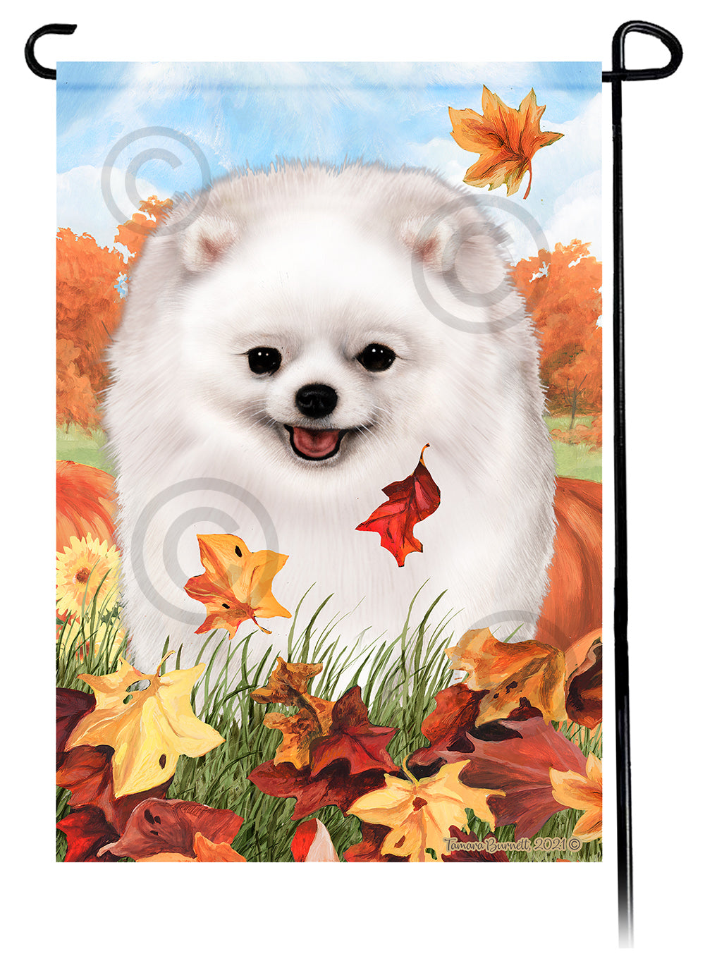 Pomeranian Falling Leaves - Garden Flag