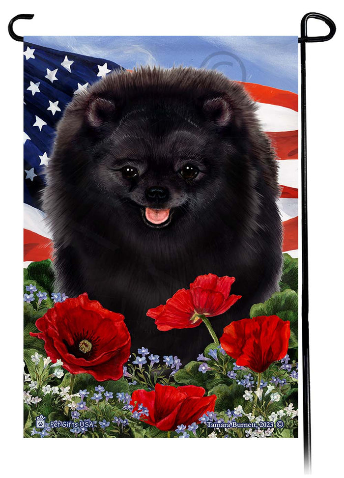 Pomeranian Patriotic Flowers Garden Flags