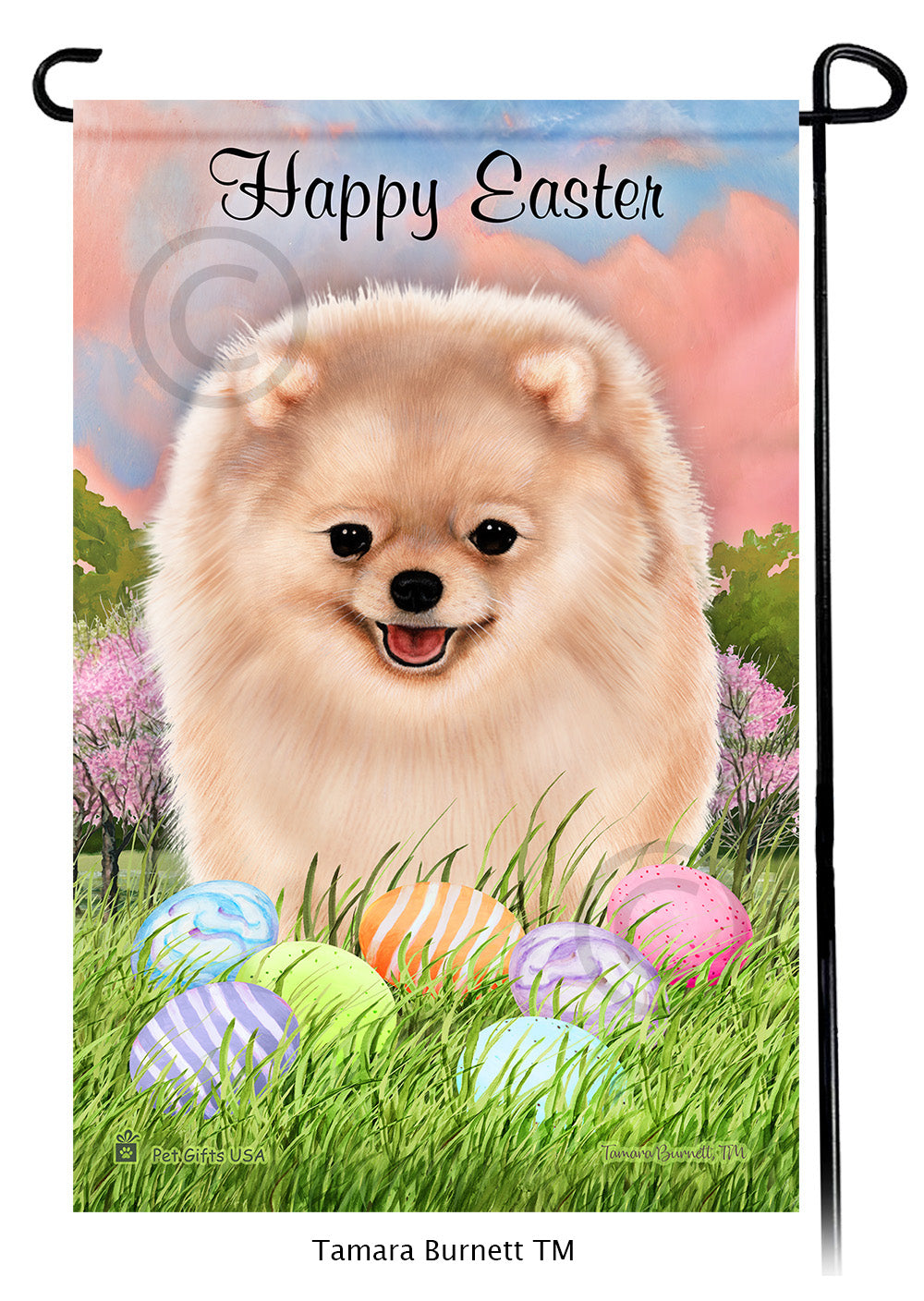 Pomeranian Happy Easter - Garden Flag