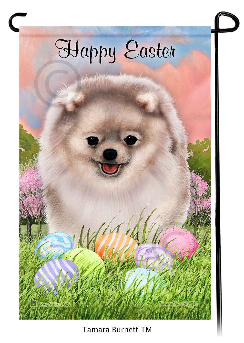 Pomeranian Happy Easter - Garden Flag