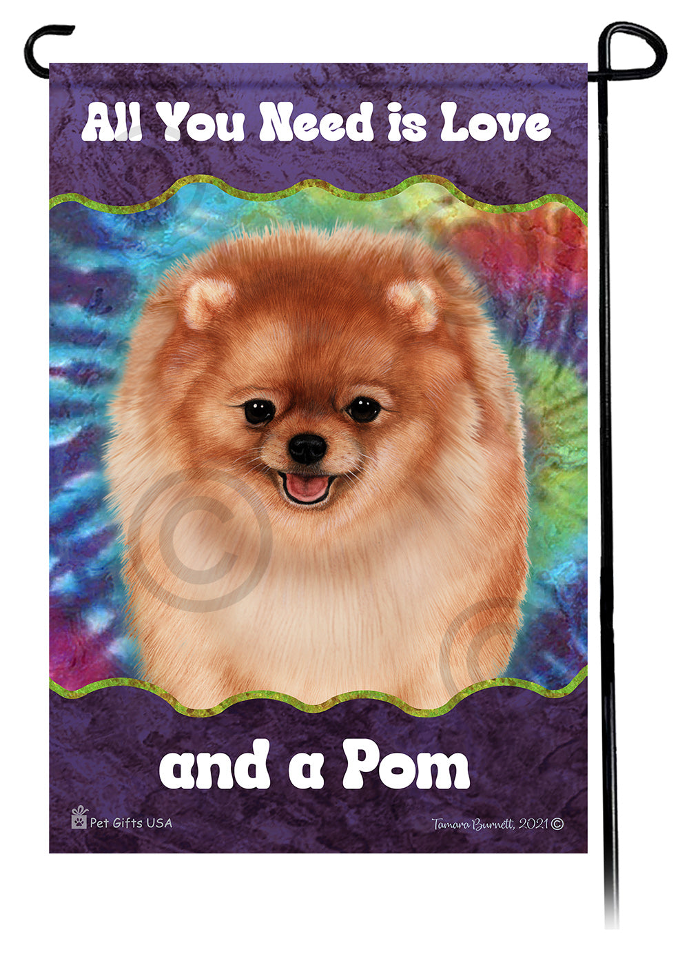 Pomeranian All You Need Is Love Garden Flag