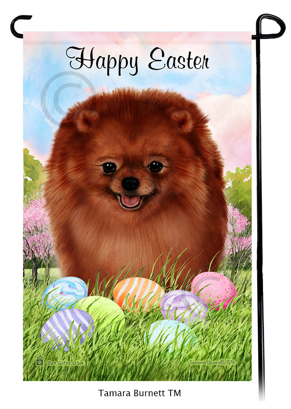 Pomeranian Happy Easter - Garden Flag