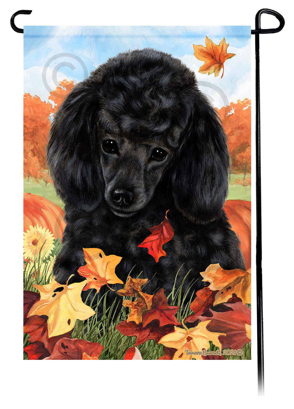 Poodle Falling Leaves - Garden Flag