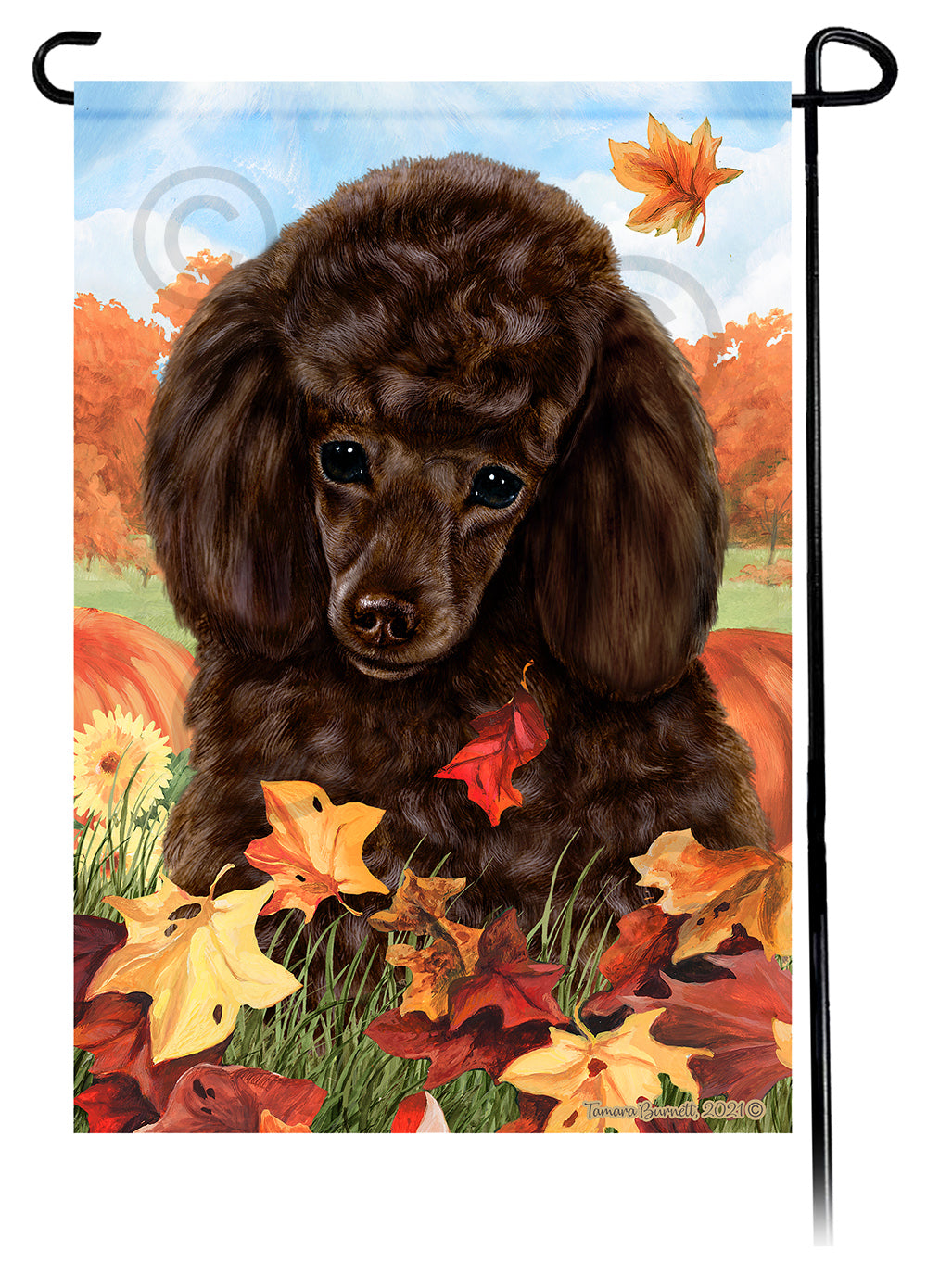Poodle Falling Leaves - Garden Flag