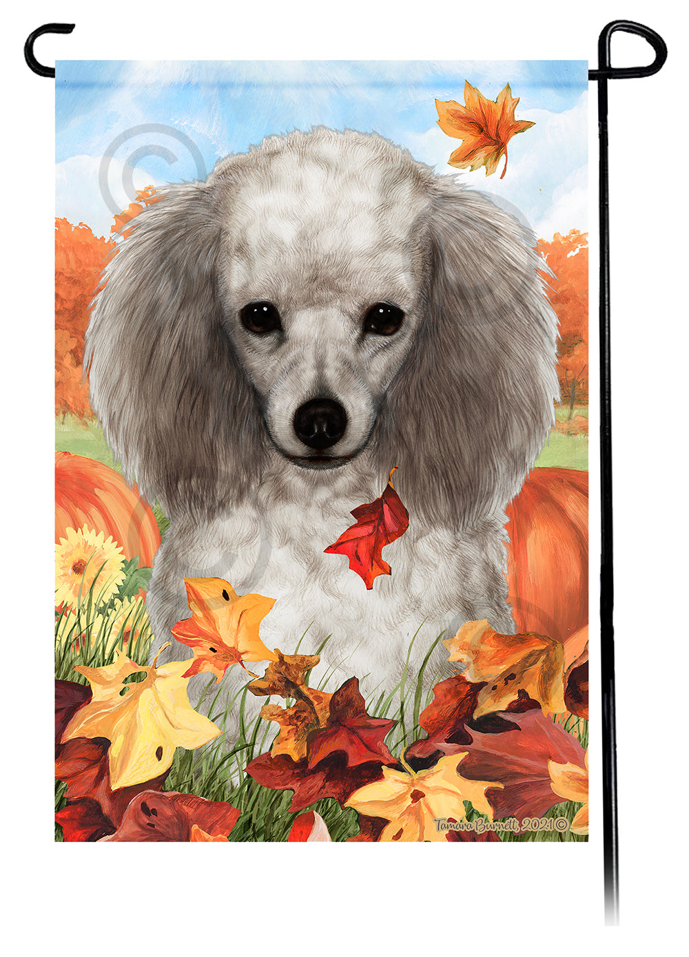 Poodle Falling Leaves - Garden Flag