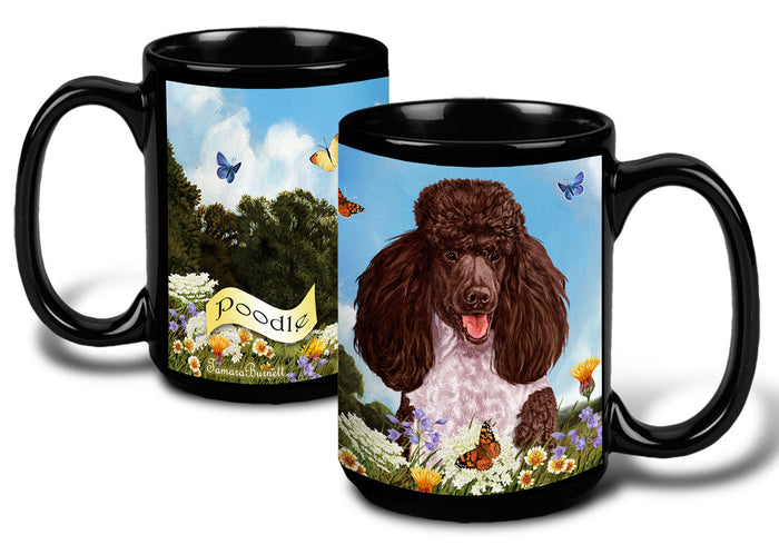 Poodle Standard Chocolate and White Parti - Garden Party Fun Mug 15 oz