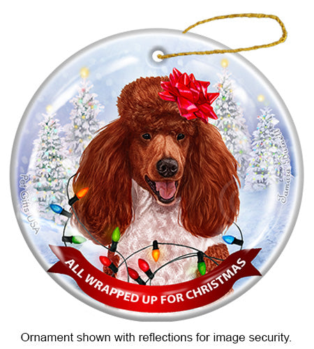 Poodle Standard Red and White Parti Ornament