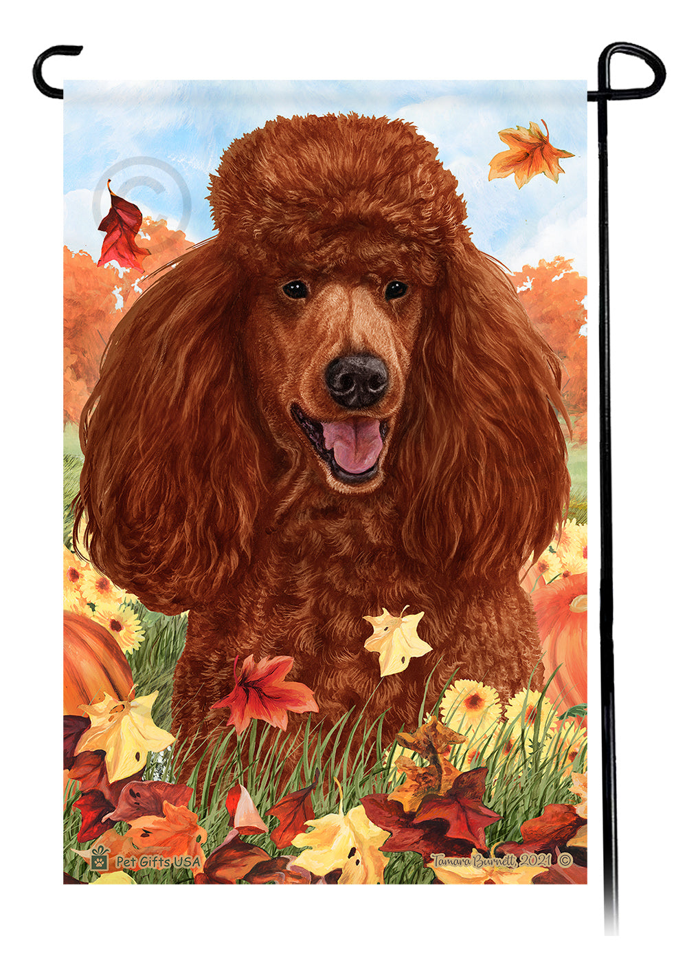 Poodle Falling Leaves - Garden Flag
