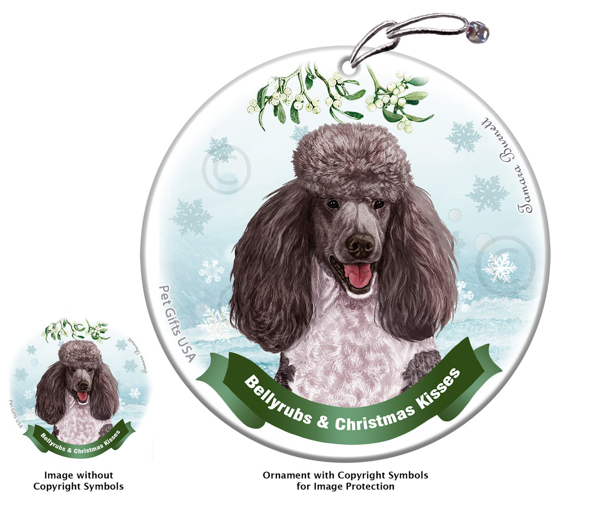 Poodle Standard Silver and White Ornament
