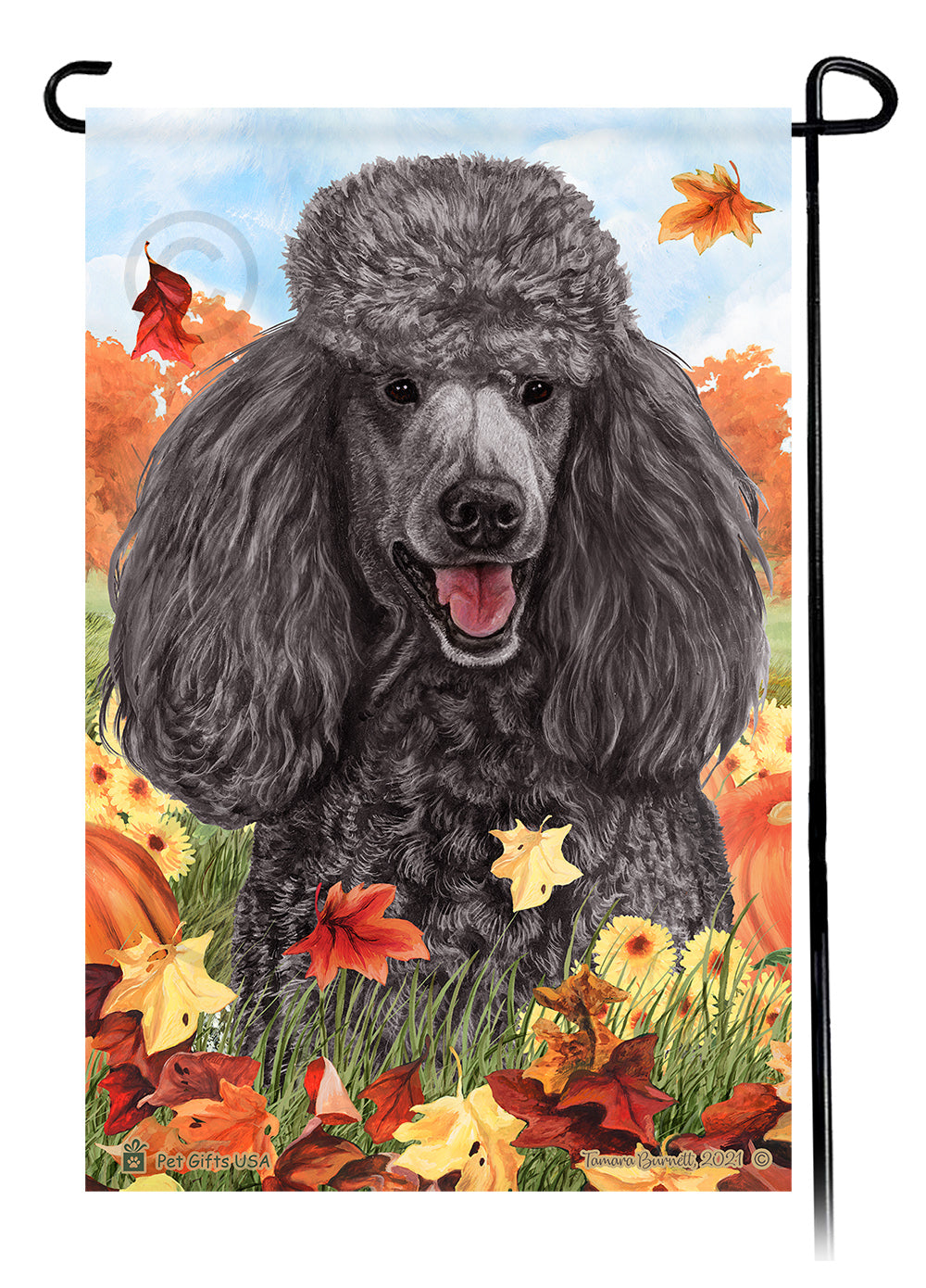 Poodle Falling Leaves - Garden Flag