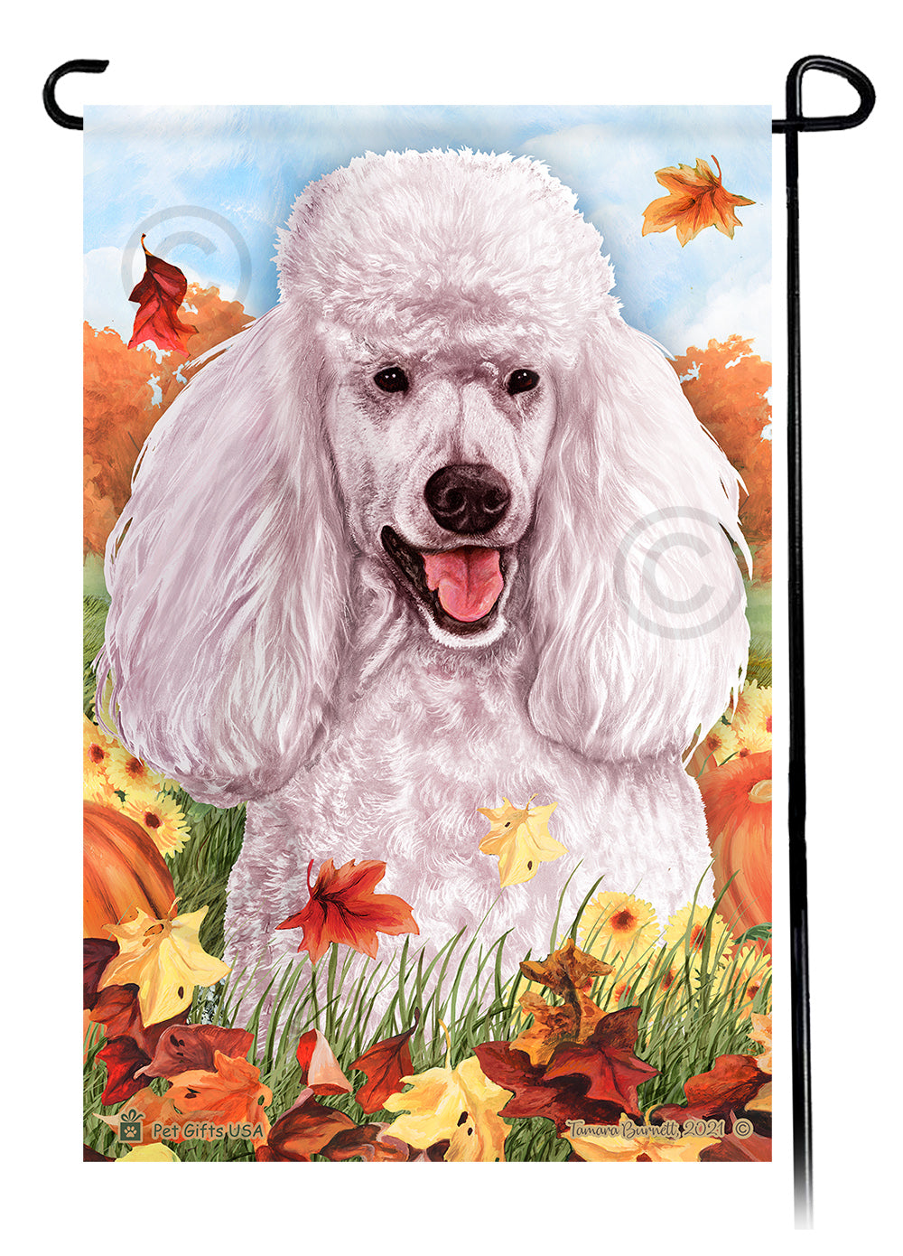 Poodle Falling Leaves - Garden Flag