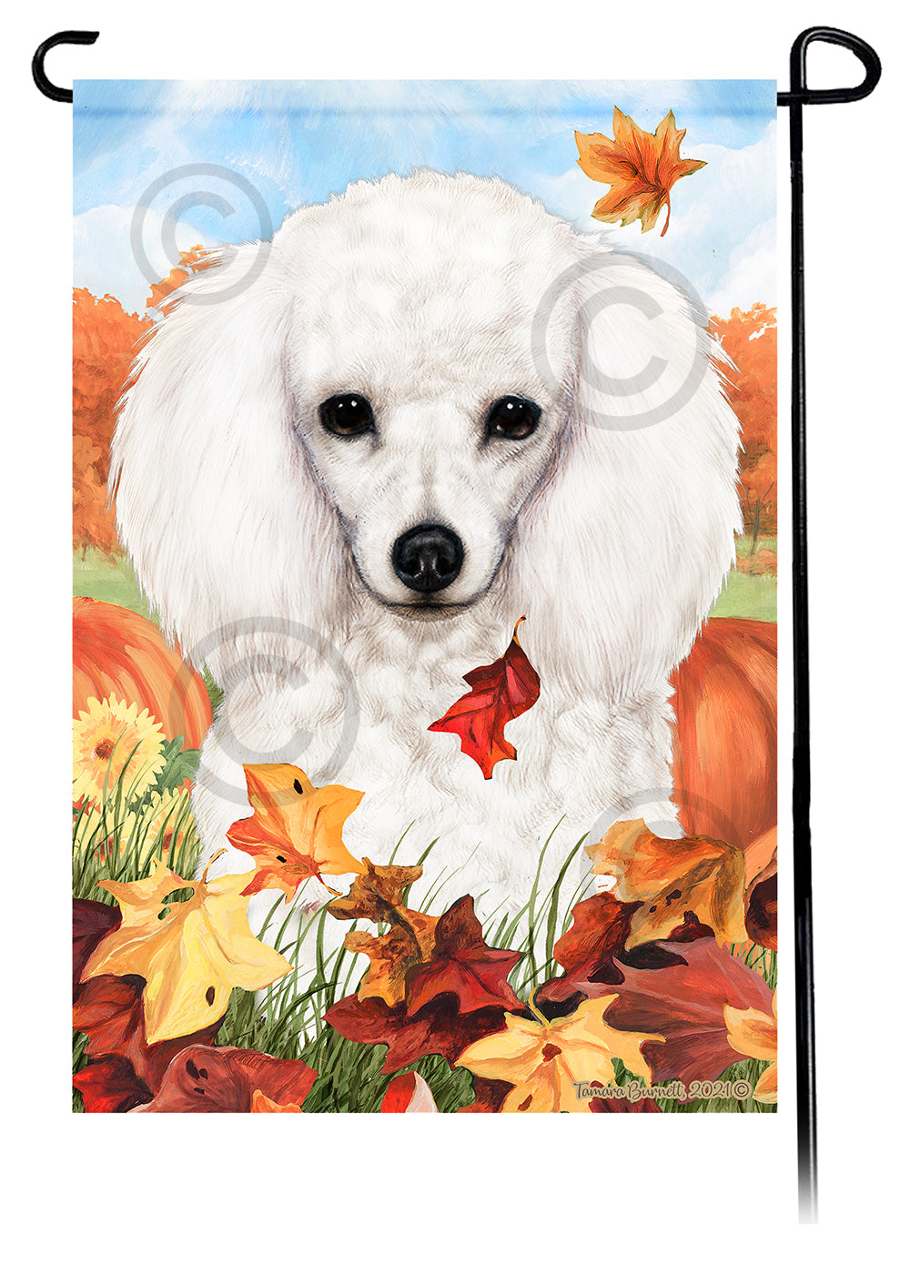 Poodle Falling Leaves - Garden Flag