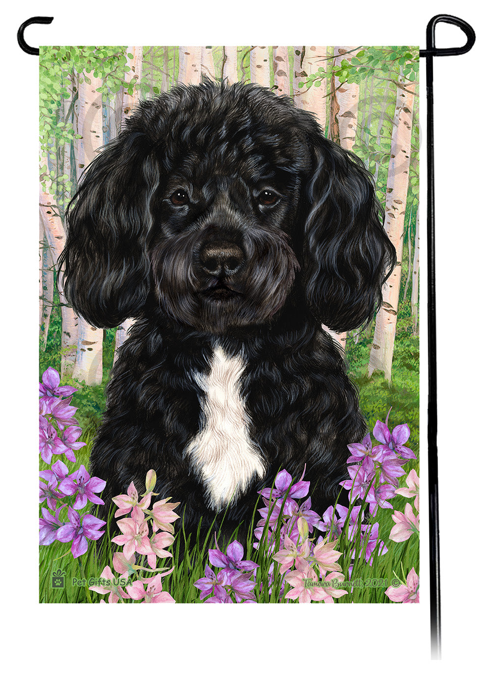 Portuguese Water Dog Spring Flowers Garden Flags