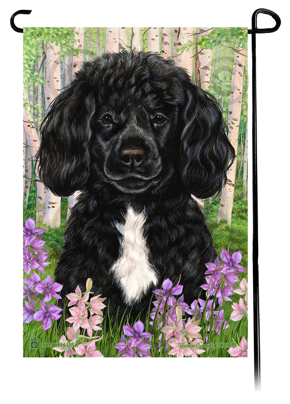 Portuguese Water Dog Spring Flowers - Garden Flag