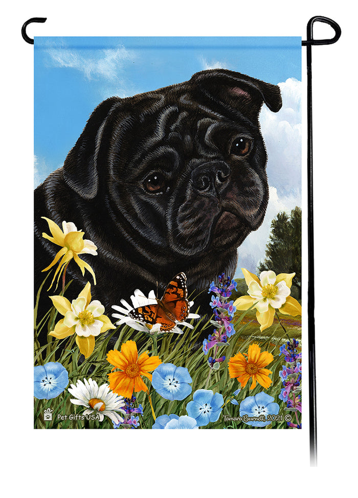 Puggle Summer Flowers Garden Flags