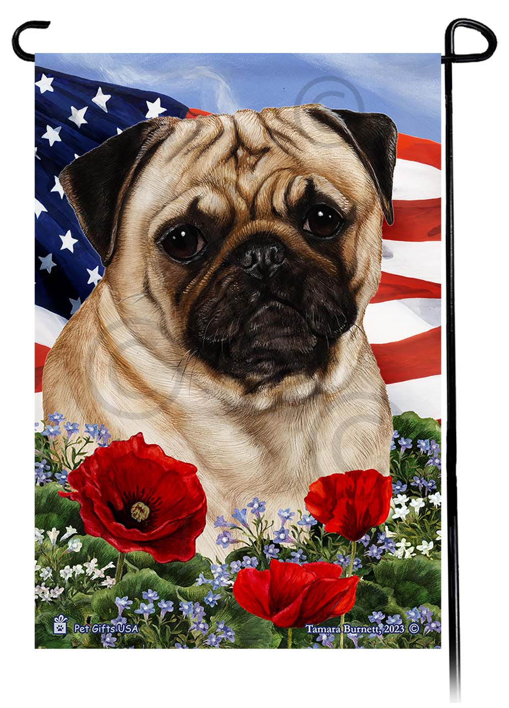 Pug Patriotic Flowers - Garden Flag