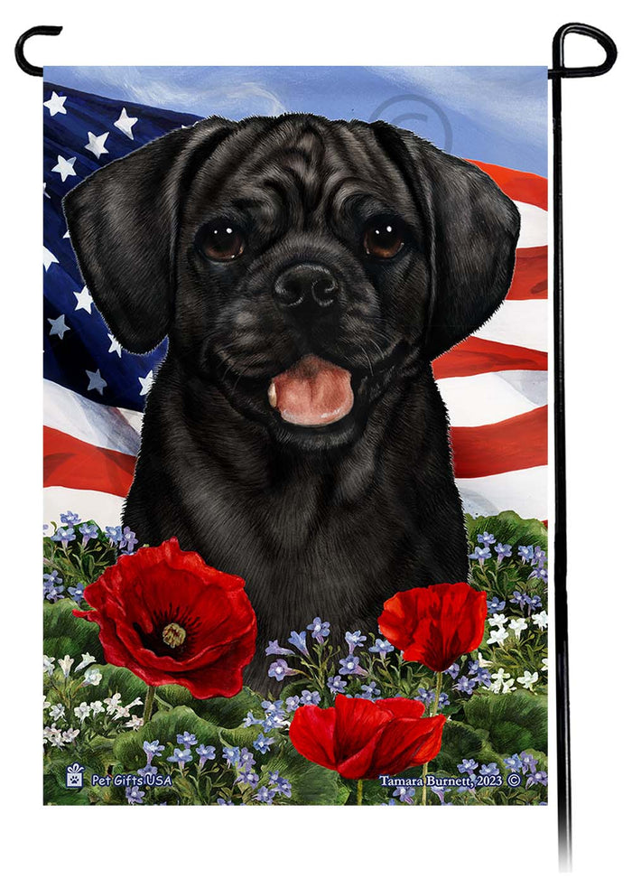 Puggle Patriotic Flowers Garden Flags
